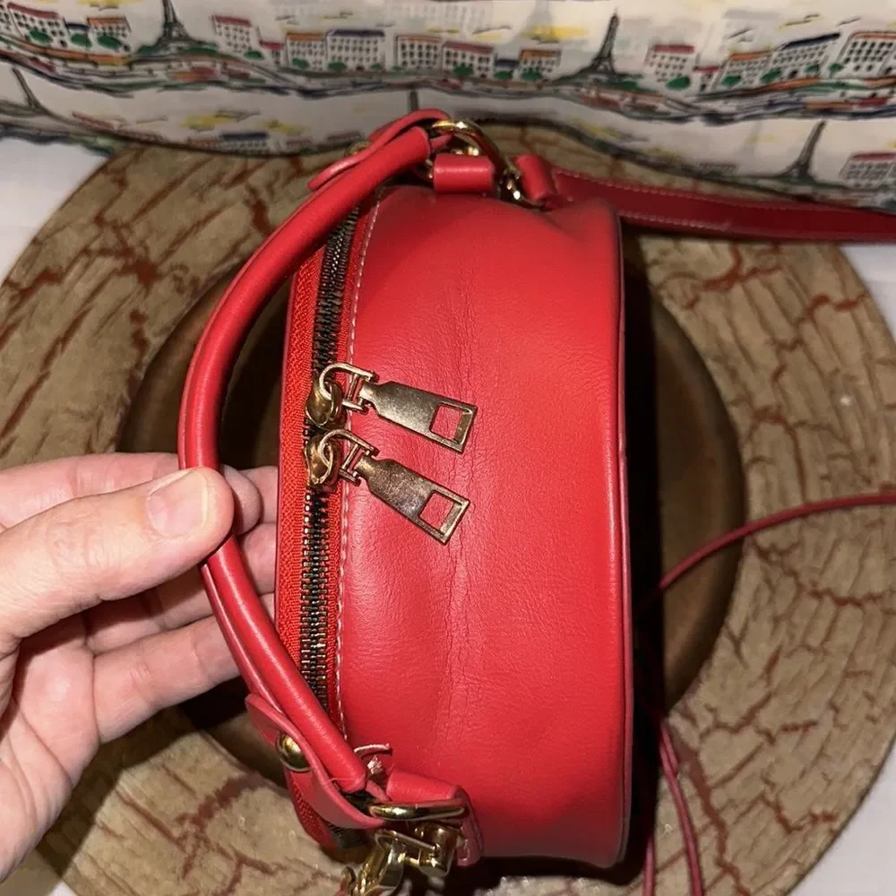 Beautiful Red Bow tie Faux Leather Small Canteen Shape Crossbody Bag